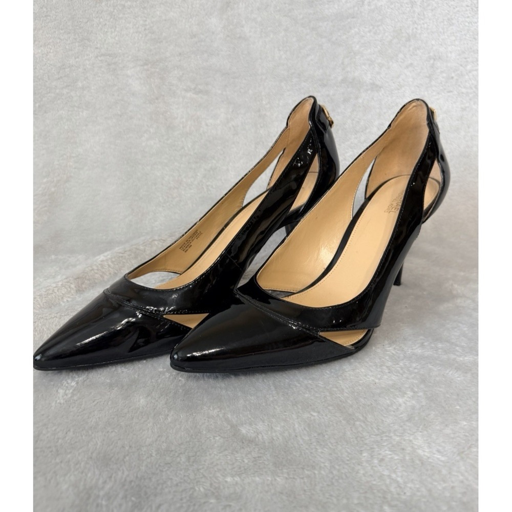 Michael Kors Hamilton Mid Pump  Patent Leather Black Heels SZ 9
